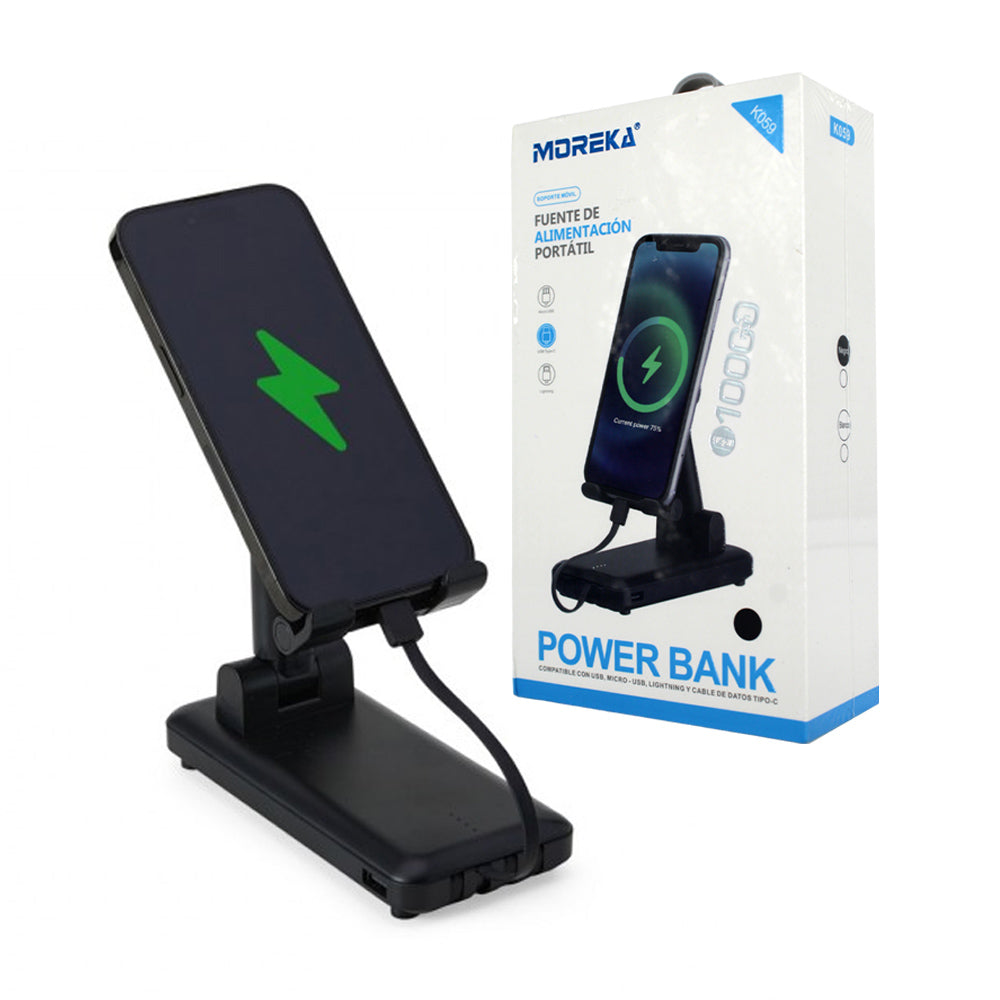 Power bank / batería portátil compacta moreka con soporte para celular, 10000mah / k059